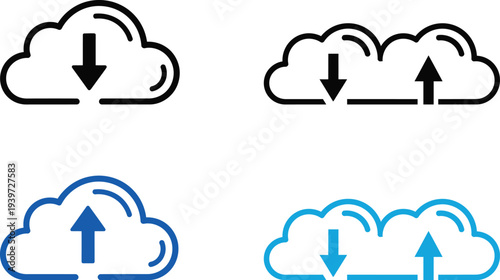 Cloud computing icons with up and down arrows