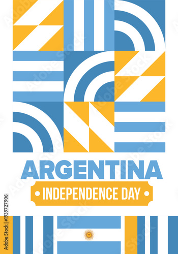 Argentina National Day. Happy holiday. Independence and freedom day. Celebrate annual. Argentina flag. Patriotic argentine design. Poster, card, banner, template, background. Vector illustration