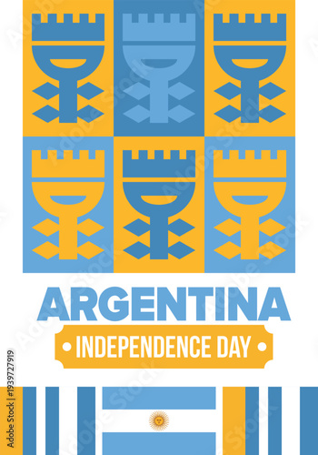 Argentina National Day. Happy holiday. Independence and freedom day. Celebrate annual. Argentina flag. Patriotic argentine design. Poster, card, banner, template, background. Vector illustration