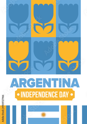 Argentina National Day. Happy holiday. Independence and freedom day. Celebrate annual. Argentina flag. Patriotic argentine design. Poster, card, banner, template, background. Vector illustration