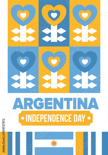 Argentina National Day. Happy holiday. Independence and freedom day. Celebrate annual. Argentina flag. Patriotic argentine design. Poster, card, banner, template, background. Vector illustration