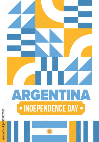 Argentina National Day. Happy holiday. Independence and freedom day. Celebrate annual. Argentina flag. Patriotic argentine design. Poster, card, banner, template, background. Vector illustration