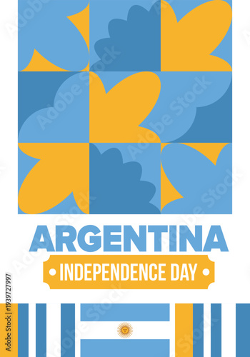 Argentina National Day. Happy holiday. Independence and freedom day. Celebrate annual. Argentina flag. Patriotic argentine design. Poster, card, banner, template, background. Vector illustration