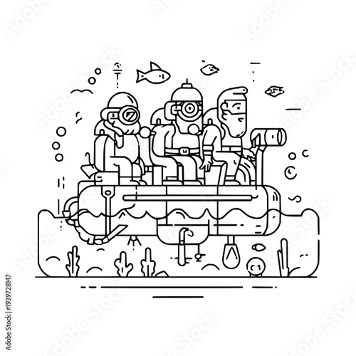 Scuba Divers Exploring Underwater Cave with Fish