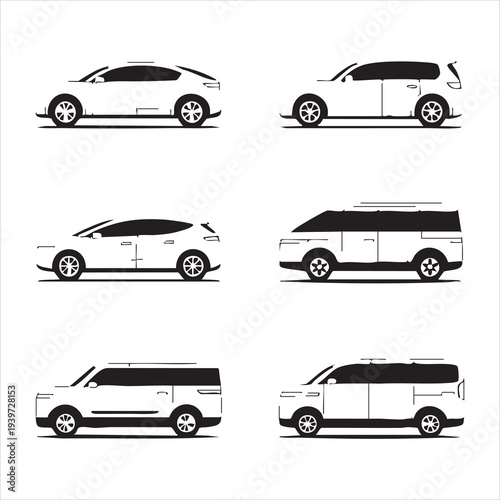 Modern electric vehicle side profiles showcasing different car body styles and designs