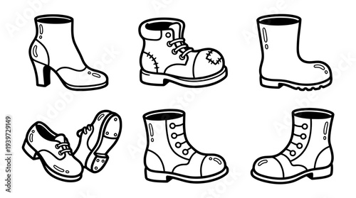 boot, cute retro cartoon style vector set , white background , PNG and SVG isolate