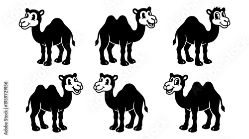 camel, cute retro cartoon style vector set , white background , PNG and SVG isolate