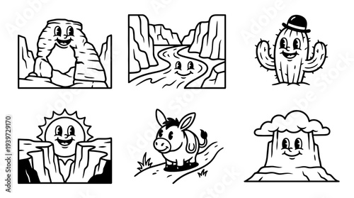 canyon, cute retro cartoon style vector set , white background , PNG and SVG isolate