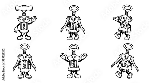 corkscrew, cute retro cartoon style vector set , white background , PNG and SVG isolate