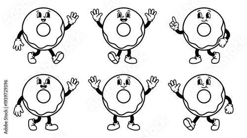 doughnut, cute retro cartoon style vector set , white background , PNG and SVG isolate