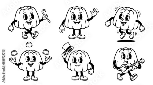 jelly, cute retro cartoon style vector set , white background , PNG and SVG isolate