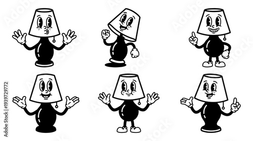 lamp, cute retro cartoon style vector set , white background , PNG and SVG isolate