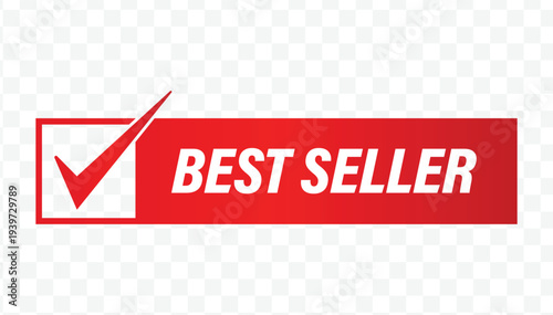 Red best seller checklist flat design label for popular products, verified top-sellers, and retail stickers.