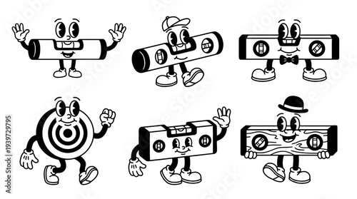 level tool, cute retro cartoon style vector set , white background , PNG and SVG isolate