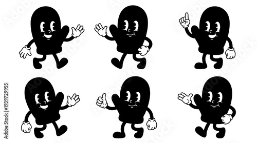 mittens, cute retro cartoon style vector set , white background , PNG and SVG isolate