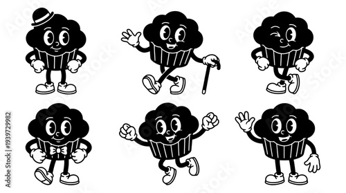 muffin, cute retro cartoon style vector set , white background , PNG and SVG isolate