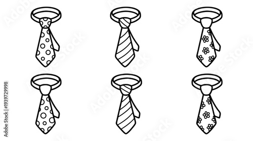 necktie, cute retro cartoon style vector set , white background , PNG and SVG isolate