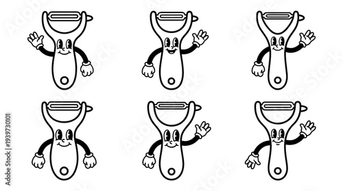peeler, cute retro cartoon style vector set , white background , PNG and SVG isolate