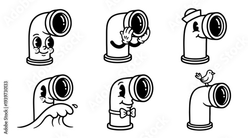 periscope, cute retro cartoon style vector set , white background , PNG and SVG isolate