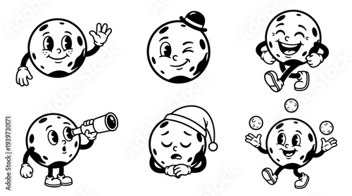 planet mars, cute retro cartoon style vector set , white background , PNG and SVG isolate