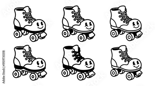 roller skates, cute retro cartoon style vector set , white background , PNG and SVG isolate