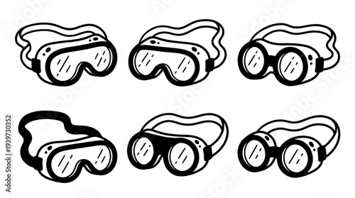 safety goggles, cute retro cartoon style vector set , white background , PNG and SVG isolate