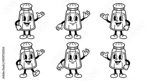 salt shaker, cute retro cartoon style vector set , white background , PNG and SVG isolate