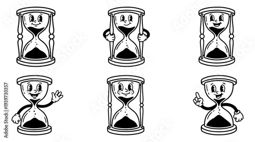 sand clock, cute retro cartoon style vector set , white background , PNG and SVG isolate