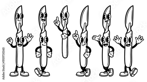 scalpel, cute retro cartoon style vector set , white background , PNG and SVG isolate