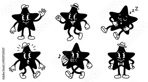 starfish, cute retro cartoon style vector set , white background , PNG and SVG isolate