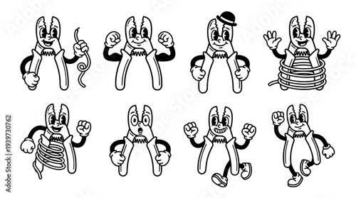 wire stripper, cute retro cartoon style vector set , white background , PNG and SVG isolate