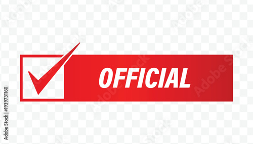 Red official checklist flat design label for authorized branding, verified status, and minimalist formal stickers.