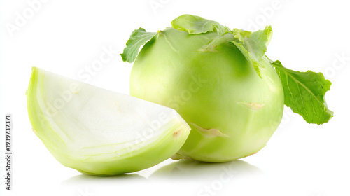 Sliced Green Cabbage on White Background