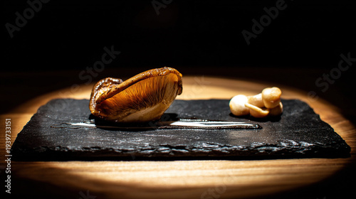 Grilled Mushroom Slice on Charcoal Slate