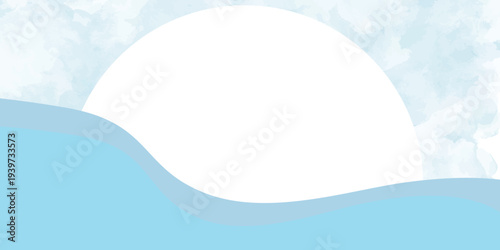 Fluffy white crescent moon shape made of clouds with stars, glowing crescent moon, against a soft blue background.