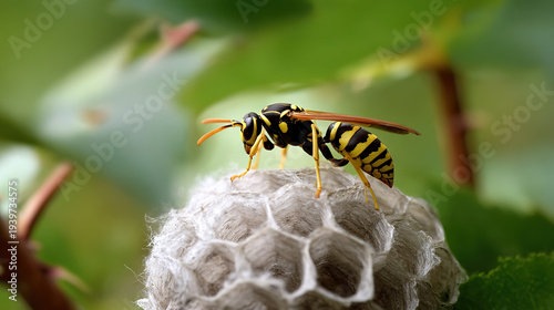 Wasp on Spider Web in Forest Setting
