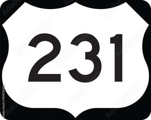 US Route 231 Highway Shield Icon Emblem Badge Design White on Black United States Numbered Highway System Vector
