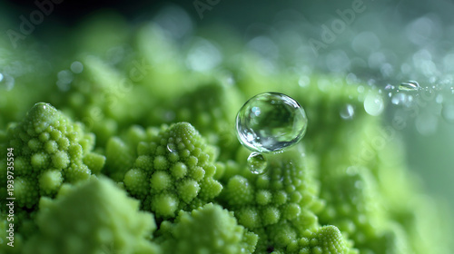 Water Droplet on Green Broccoli Floret