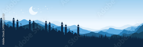 Atmospheric calm blue Arabian night horizon with starry sky for community iftar invitation design
