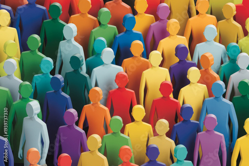 Paper cut out of a large crowd of people standing together. Diverse community and teamwork concept 
