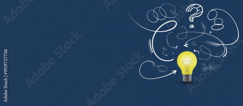 Brainstorming concept with a light bulb 
