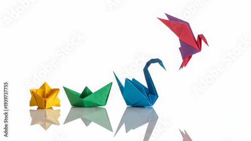 Success transformation and Transform to succeed or improving concept and leadership in business through innovation and evolution with paper origami changed for the better. 