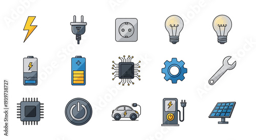 Collection of Various Technology and Electronics Icons.