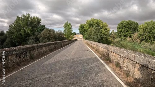 French Way of Saint James - Puente Fitero bridge over Pisuerga river, Itero de la Vega, province of Palencia, Castile and Leon, Spain
