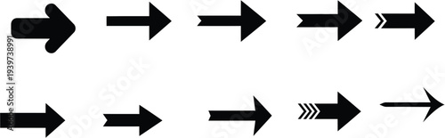 A collection of black arrows pointing in various directions on a white background