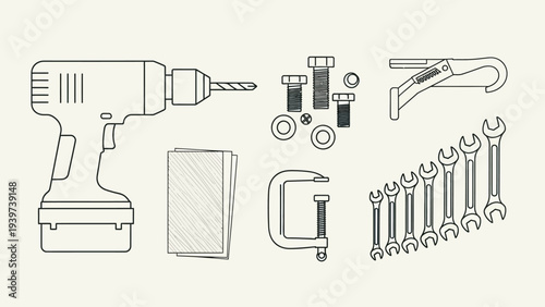 Collection of hand and power tools for home improvement
