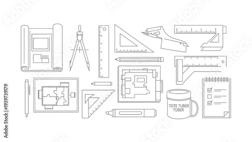 Architectural drafting and drawing tools illustration