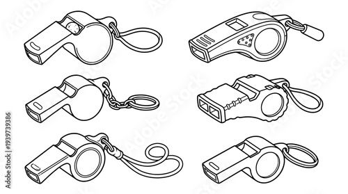whistle , realistic line art vector set , white background , PNG and SVG isolate