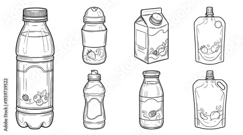 yogurt drink , realistic line art vector set , white background , PNG and SVG isolate