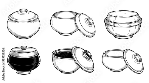 alms bowl , realistic line art vector set , white background , PNG and SVG isolate